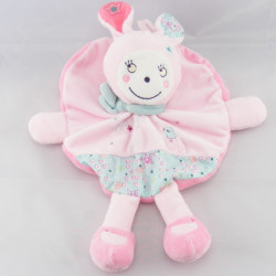 Doudou plat rond  lapin ecru rose NICOTOY