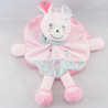 Doudou plat rond  lapin ecru rose NICOTOY
