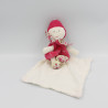 Doudou poupée lutin rose blanc fleurs mouchoir BERLINGOT