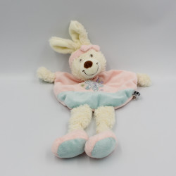Doudou plat lapin rose bleu bandeau TEX BABY
