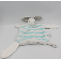 Doudou plat lapin blanc bleu rayé Tendres et Douces KALOO