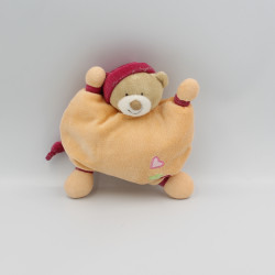 Doudou semi plat ours orange bonnet rose coeur NATTOU
