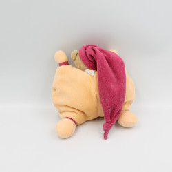 Doudou semi plat ours orange bonnet rose coeur NATTOU