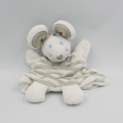 Doudou marionnette souris blanche rayure grise BELLODOUX