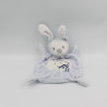 Doudou plat lapin bleu blanc GRAIN DE BLE