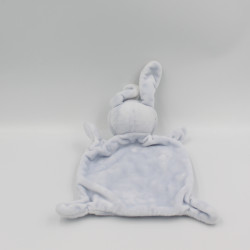 Doudou plat lapin bleu blanc GRAIN DE BLE