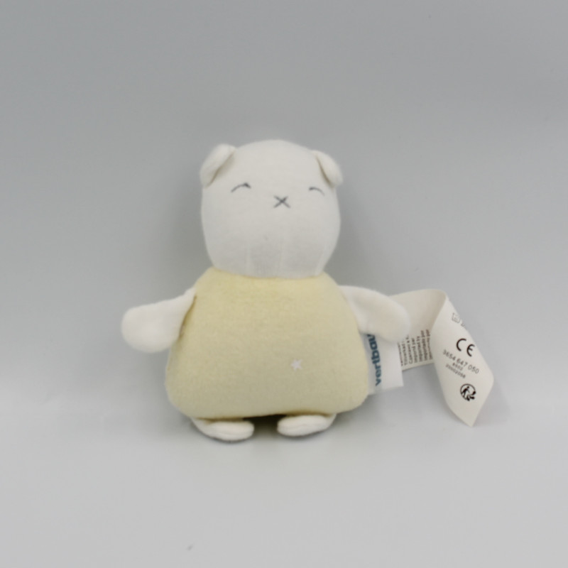 Mini doudou chat ours blanc jaune VERTBAUDET