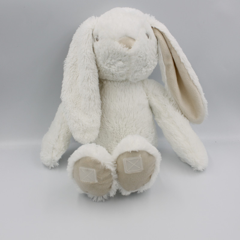 Doudou lapin blanc beige tout doux ATMOSPHERA