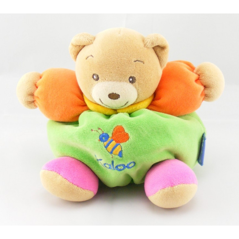 Doudou Ours patapouf bleu vert avec abeille Kaloo