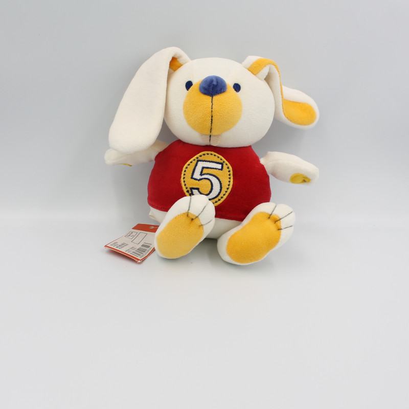 Doudou lapin blanc rouge jaune MARESE