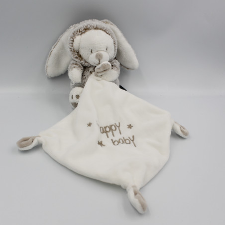 Doudou ours déguisé en lapin blanc beige mouchoir Happy Baby ORCHESTRA PREMAMAN