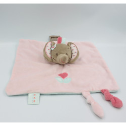 Doudou plat éléphant beige rose bleu fleurs Charlotte NATTOU