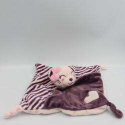 Doudou plat chat rose violet coeur KIMBALOO