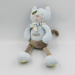 Doudou chat pirate bleu gris poisson NOUNOURS