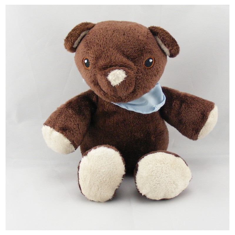 Doudou ours brun marron foulard bleu HM H ET M