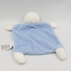 Doudou plat ours blanc bleu rayé étoile MOTS D'ENFANTS