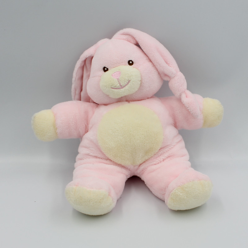 Doudou peluche lapin rose blanc Gipsy 28 cm