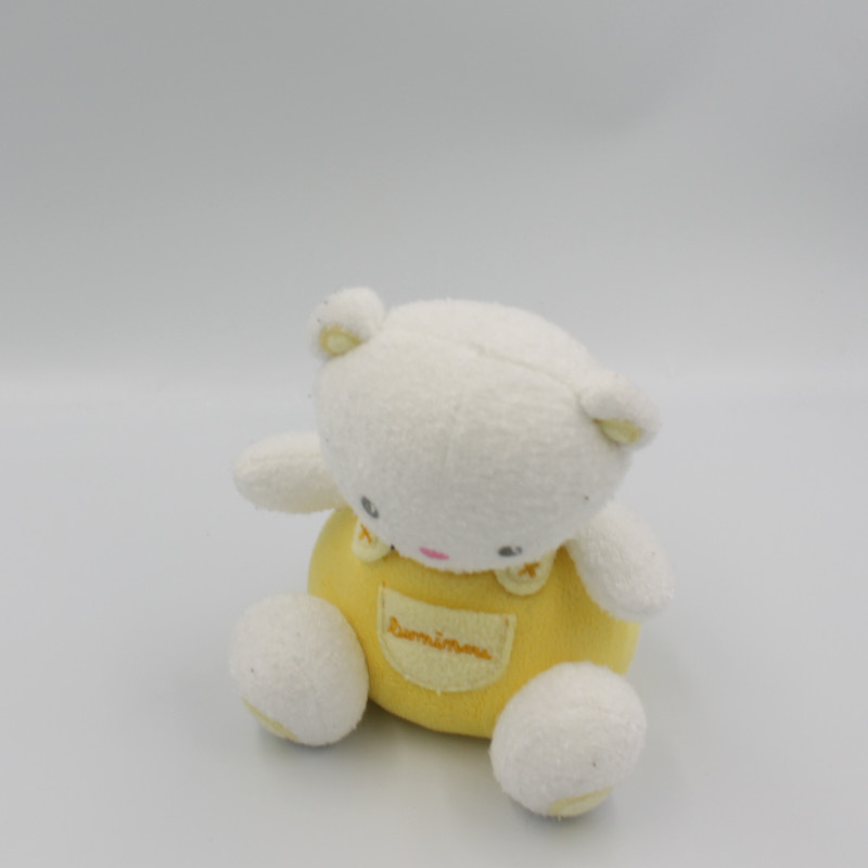Doudou ours blanc salopette jaune LUMINOU 18 cm