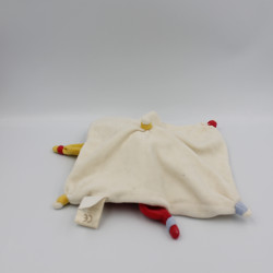 Doudou et compagnie plat ours arlequin blanc col jaune rouge vert