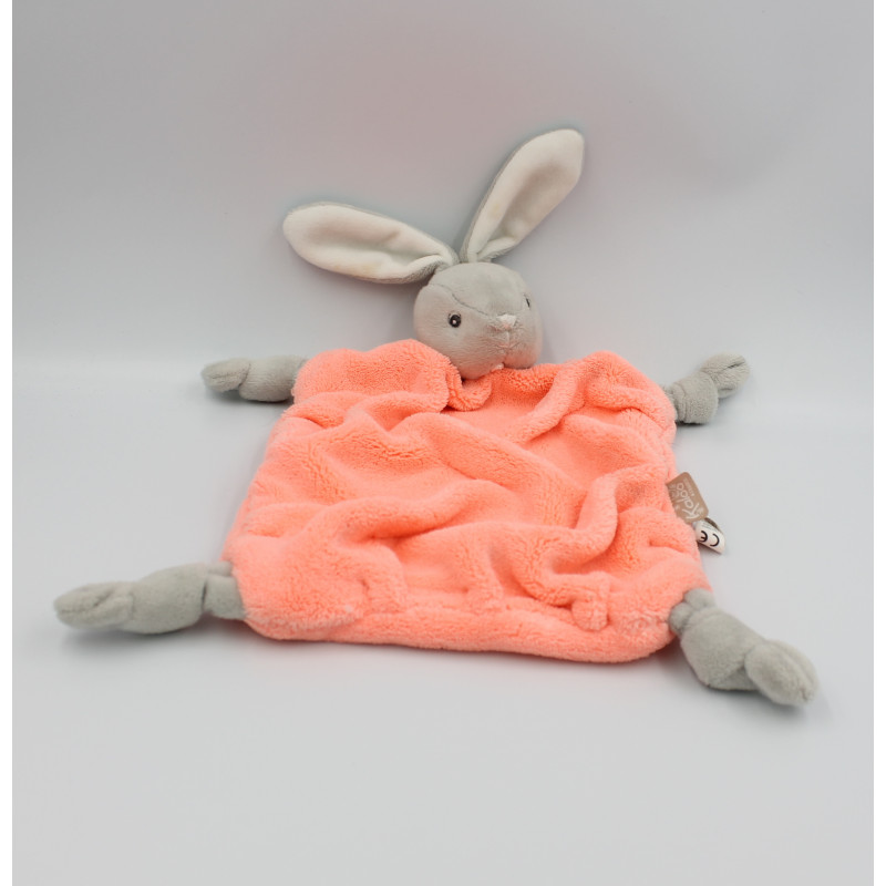 Doudou plat lapin Plume orange fluo KALOO