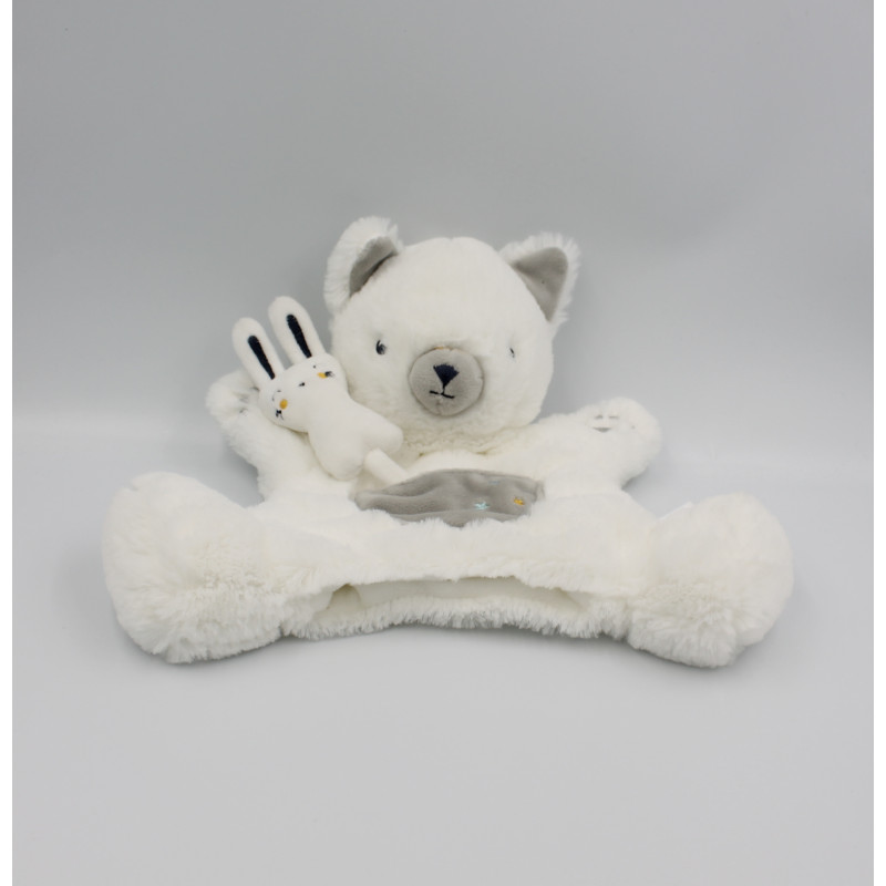 Doudou plat marionnette chat blanc gris SIMBA TOYS KIABI