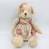 Peluche ours marron robe à carreaux beige rouge LOUISE MANSEN