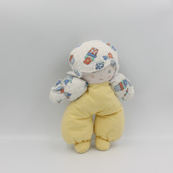 Doudou poupée lutin jaune blanc bleu fleurs NOUNOURS