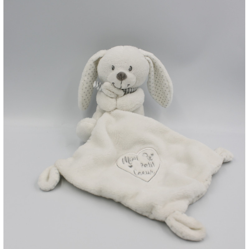 Doudou lapin blanc gris pois mouchoir Mon petit coeur POMMETTE