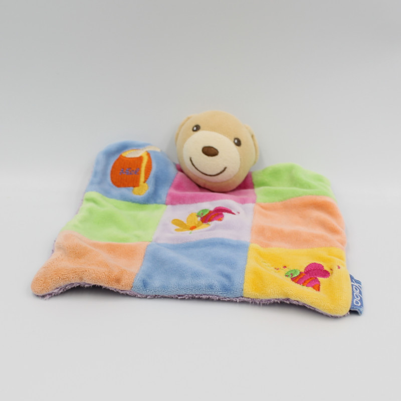 Doudou plat ours patchwork miel abeille KALOO