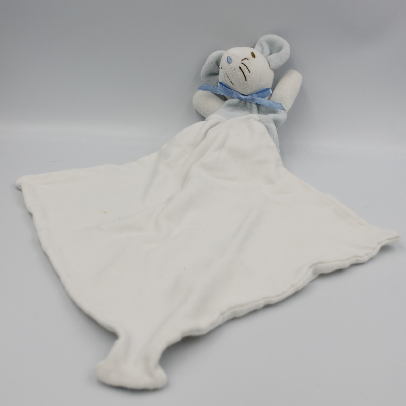 Doudou souris bleu avec mouchoir SUCRE D'ORGE