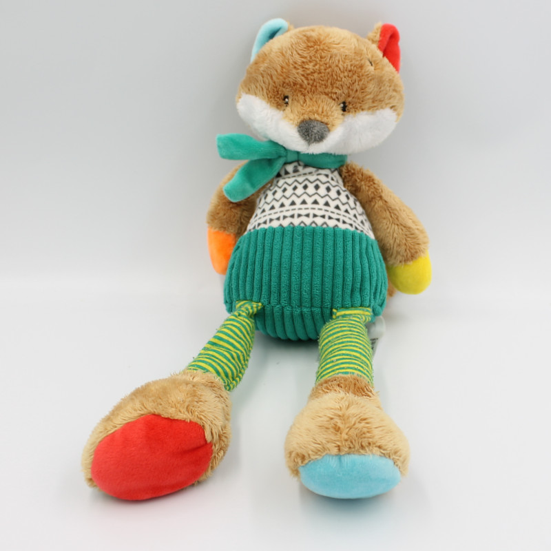 Doudou renard beige vert orange rouge MOTS D'ENFANTS