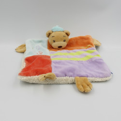 Doudou plat ours patchwork orange bleu mauve rouge vert 123 KALOO