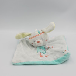 Doudou plat lapin gris bleu jaune indien SUCRE D'ORGE