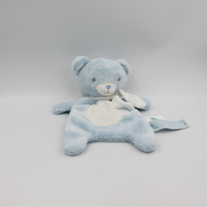 Doudou plat ours bleu blanc pois TEX