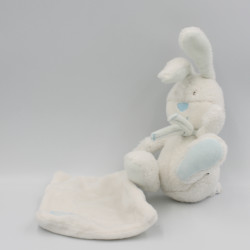 Doudou lapin blanc bleu mouchoir BABYSUN