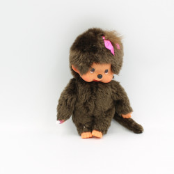 Peluche Singe Kiki fille Monchhichi avec noeud rose SEKIGUCHI