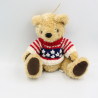 Peluche ours beige marron pull laine rouge bleu blanc ROTTERDAM