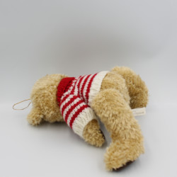 Peluche ours beige marron pull laine rouge bleu blanc ROTTERDAM 