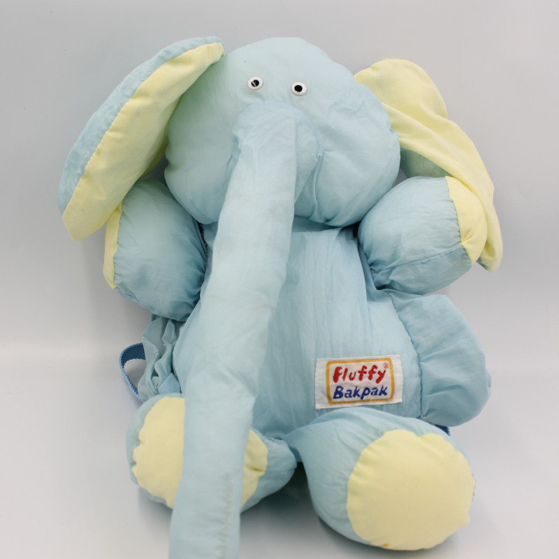 Peluche sac Puffalump éléphant bleu jaune FLUFFY BAKPAK