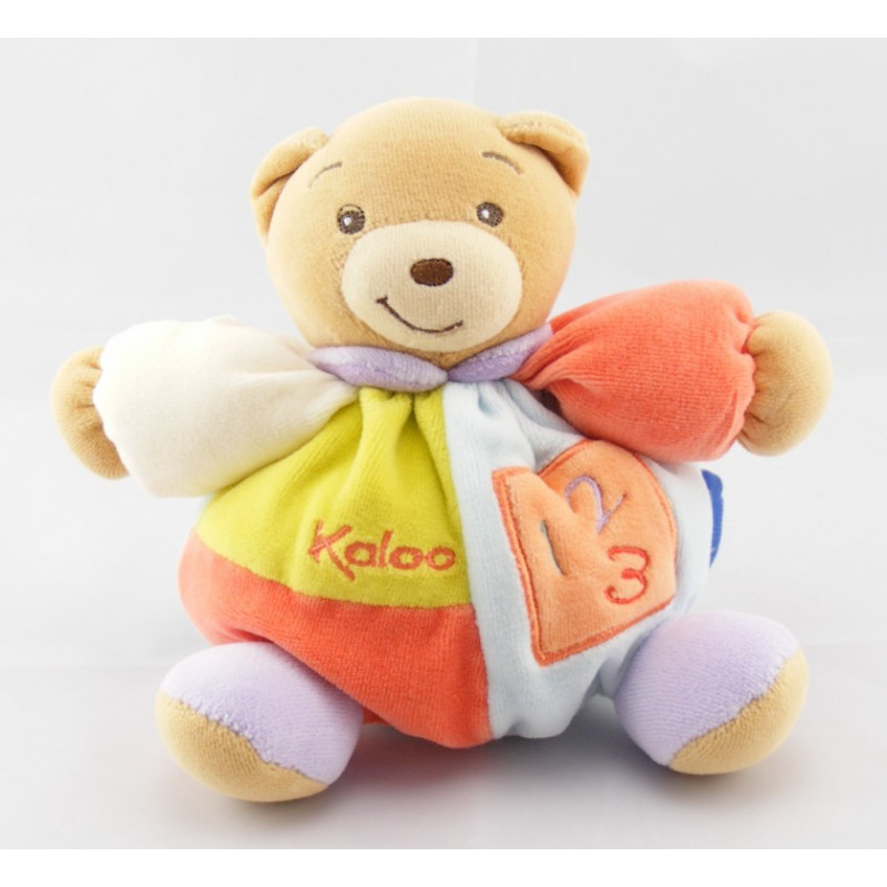 Doudou ours bleu rouge col vert  1 2 3 KALOO