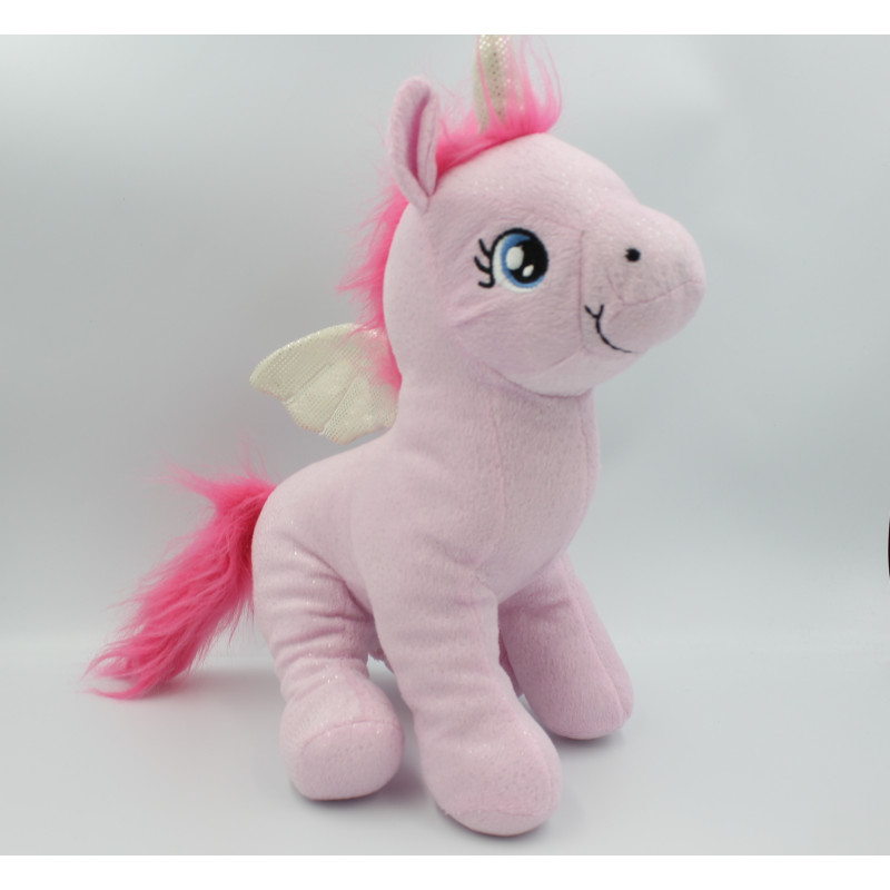 Doudou peluche licorne rose argenté ZEBRA