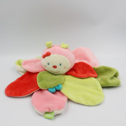 Doudou plat fleur papillon rose vert rouge BABYSUN