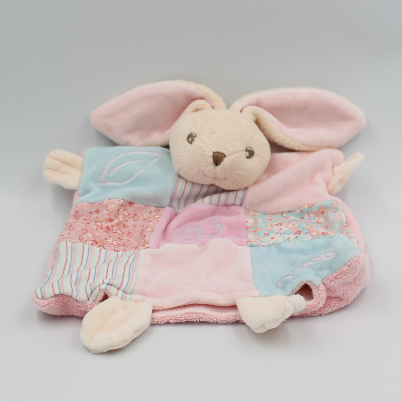 Doudou plat lapin Liliblue Patchwork rose bleu KALOO