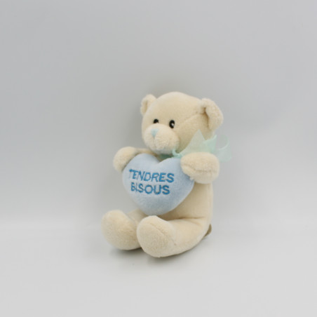 Doudou ours blanc bleu coeur Tendres Bisous ELUZ