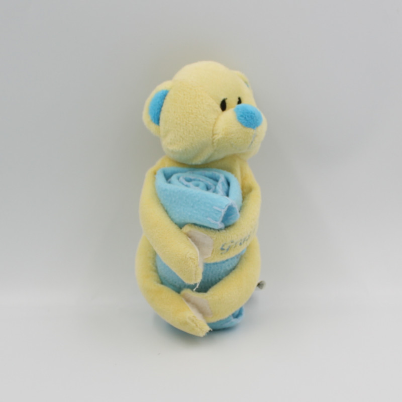 Doudou ours jaune bleu couverture Gros Calins ELUZ