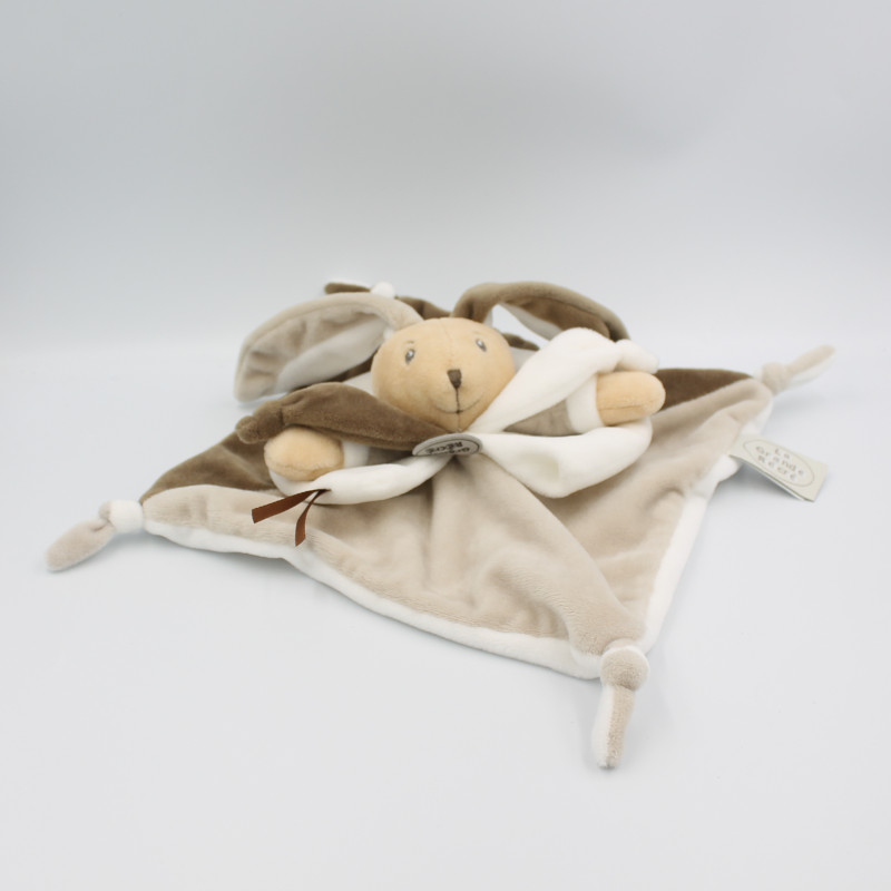 Doudou et compagnie plat lapin blanc gris marron mouchoir LA GRANDE RECRE