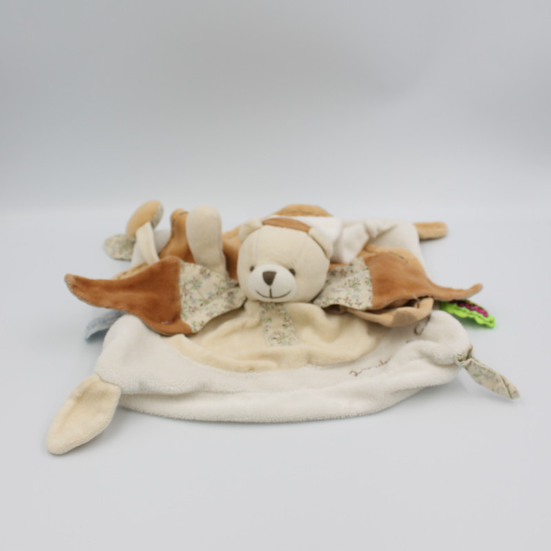 Doudou et compagnie plat ours marron blanc fleurs TATOO
