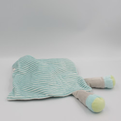 Doudou plat mouton gris rayé bleu lapins brodés NICOTOY