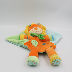 Doudou plat lion orange vert bleu jaune feuille NICOTOY