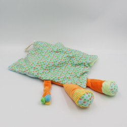 Doudou plat lion orange vert bleu jaune feuille NICOTOY VETIR